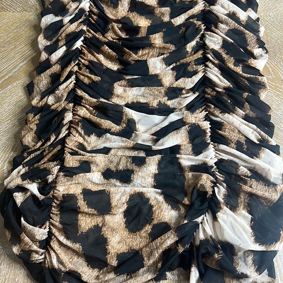 GANNI Women's Brown Ruched Leopard-print Mesh Skirt 40 - Picture 11 of 12